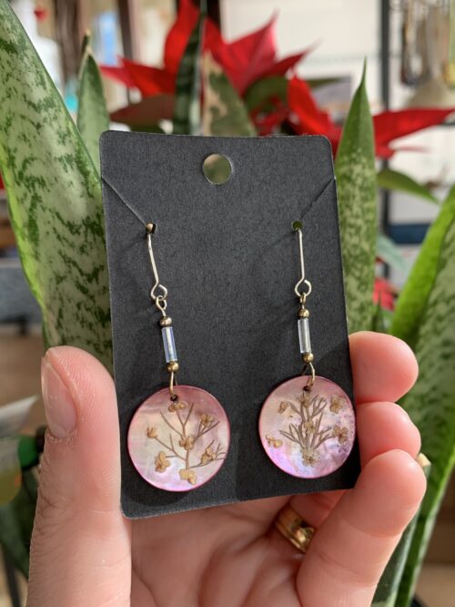 Pendientes Plata y Flores concha rosa