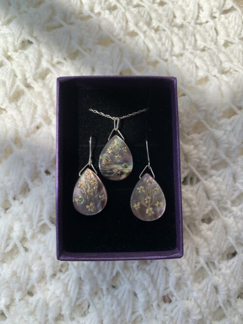 Conjunto collar y pendientes artesanales Abalon y plata