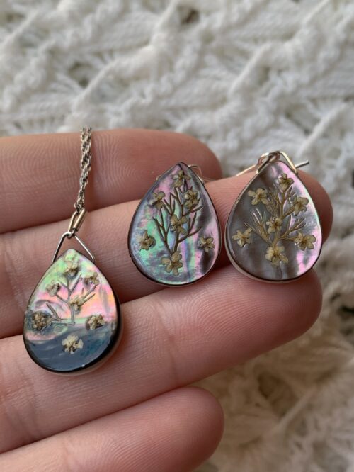 Conjunto collar y pendientes artesanales Abalon y plata