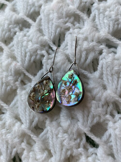 Pendientes artesanales lagrima de abalon y plata