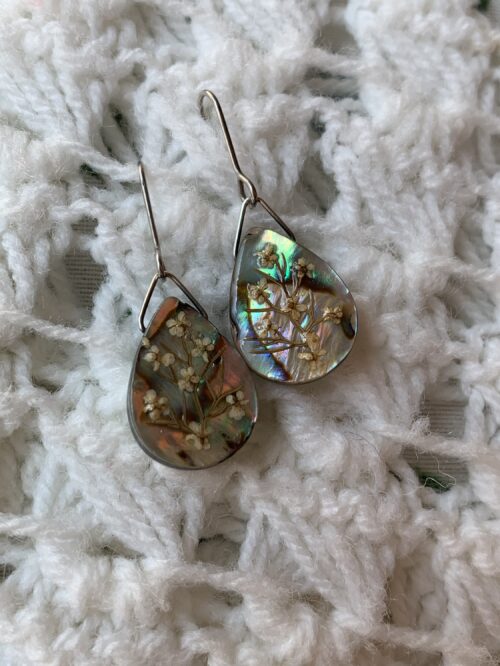 Pendientes artesanales lagrima de abalon y plata