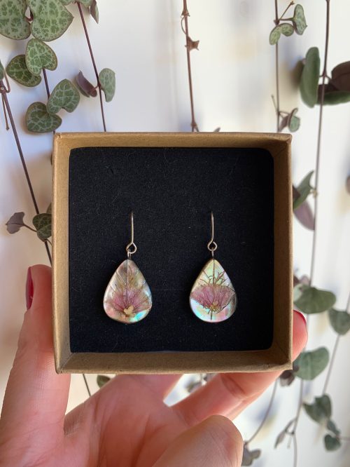 Pendientes de plata abulón y flor rosa