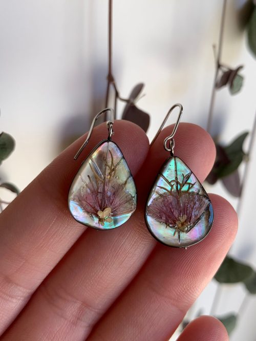 Pendientes de plata abulón y flor rosa